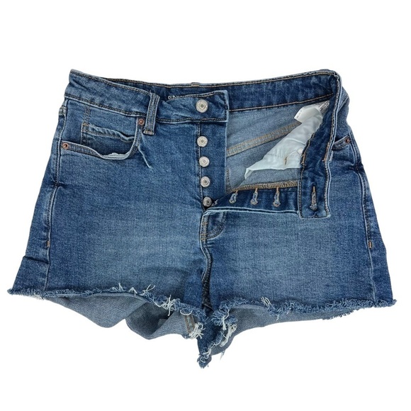 OLD NAVY Women’s Blue Jean Shorts Sz 8 Higher High-Rise Button Fly Distressed - Picture 3 of 9